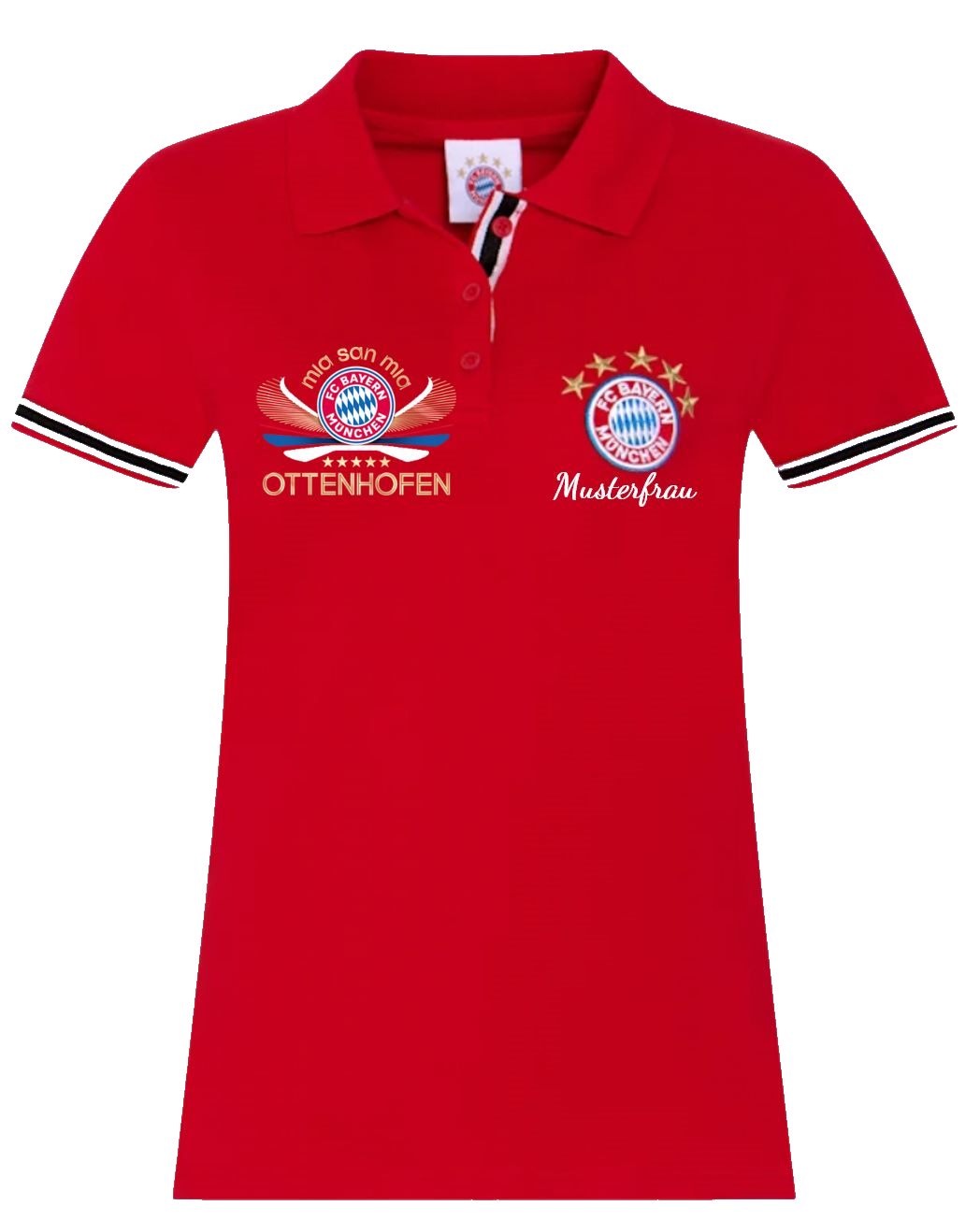 Polo Shirt rot Musterfrau logo